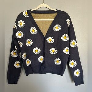 Navy Daisy Cardigan Sweater Women’s Small